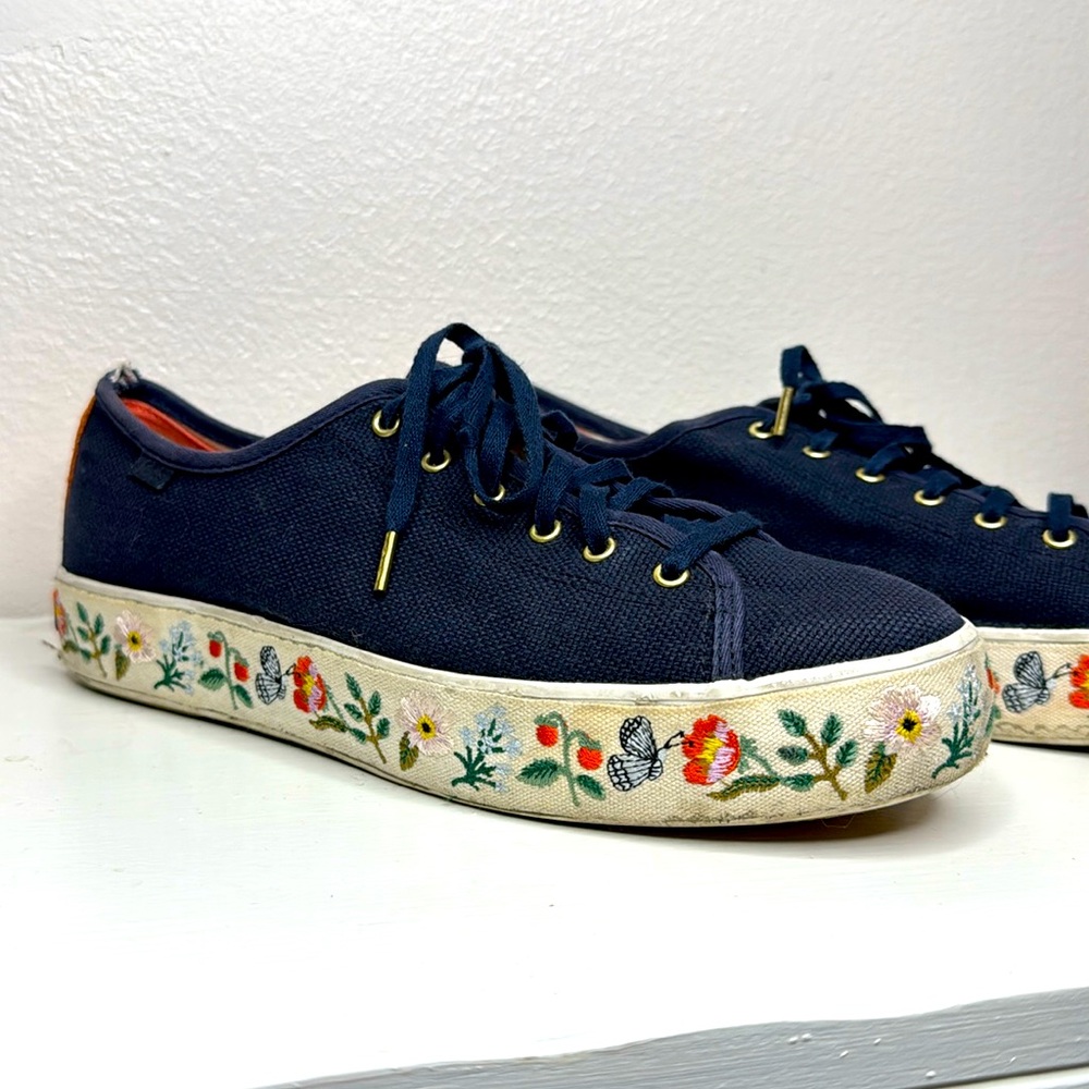 Keds X Rifle Paper Co Triple Kick Strawberry Fields Navy Sneaker Women Size 9